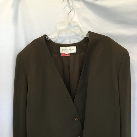 Jones New York Blazer Women's Sz 12 100% Wool Olive Green Fully Lined 2 Button - Picture 9 of 11